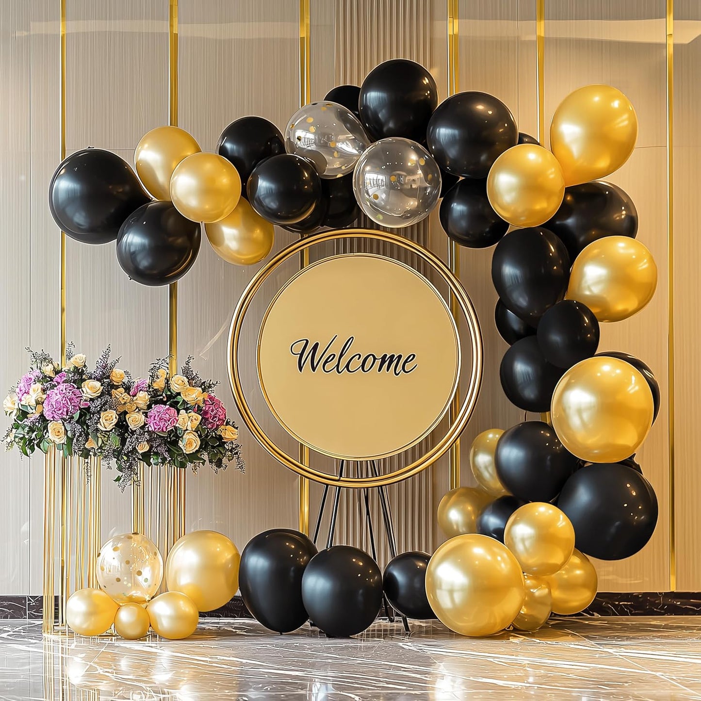 JOYIN 150 Pcs Metallic Gold Balloons, Different Sizes 18 12 10 5 Inch Gold Latex Balloon Arch Kit with Instruction for Birthday Decoration Party Graduation Wedding Holiday