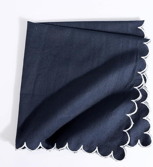FINGERCRAFT Cloth Napkins, Everyday Use Reversible Scallop Design, Premium Quality Cotton Linen Blend Napkin Set of 6 Perfect for Parties Dinners Weddings Easter Napkin Cloth 20x20 inch Navy