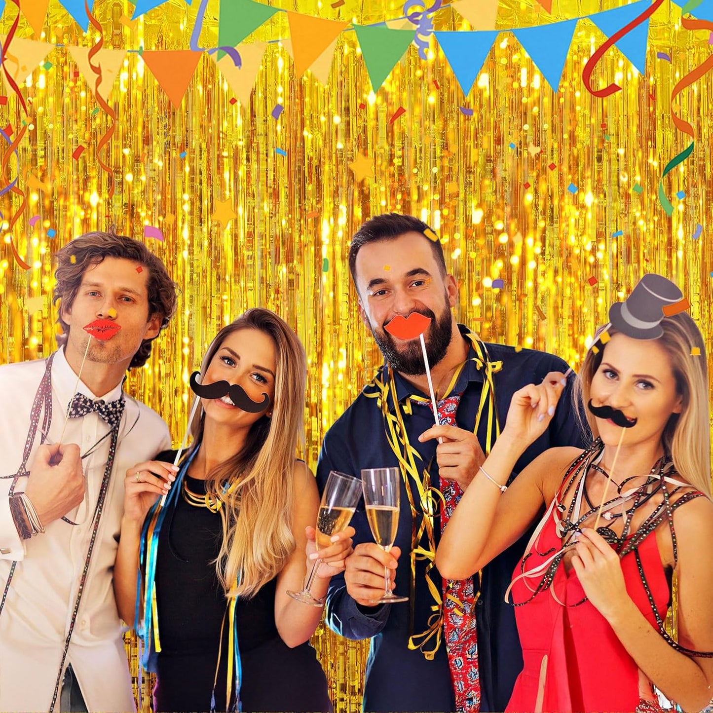 Streamer Party Decorations - 3.28 ft x 6.56 ft Metallic Foil Fringe Curtains Party Streamer Photo Backdrop for Birthday, Wedding, Baby Shower & Holiday Decor