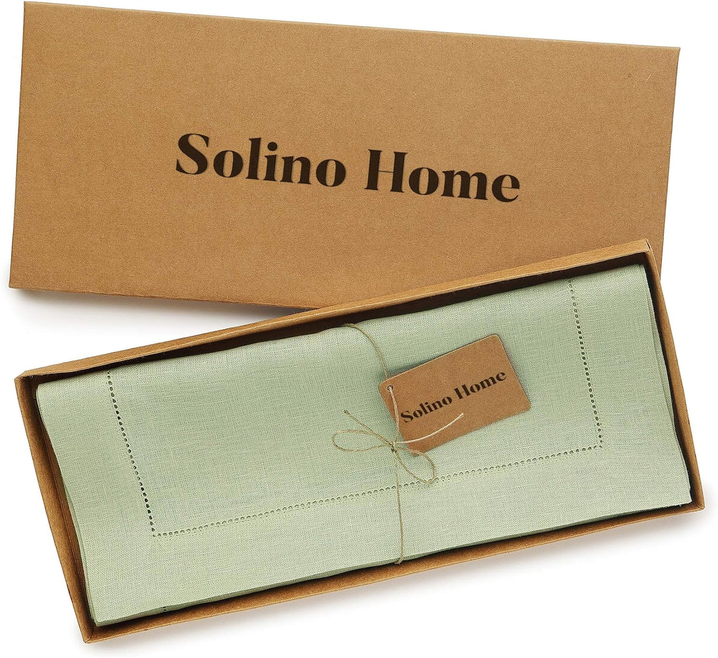 Solino Home Linen Sage Green Table Runner 72 Inches Long - 100% Pure Linen Hemstitch Table Runner 14 x 72 Inch for Dresser, Dining, Fall, Autumn, Halloween, Thanksgiving, Christmas - Classic Hemstitch