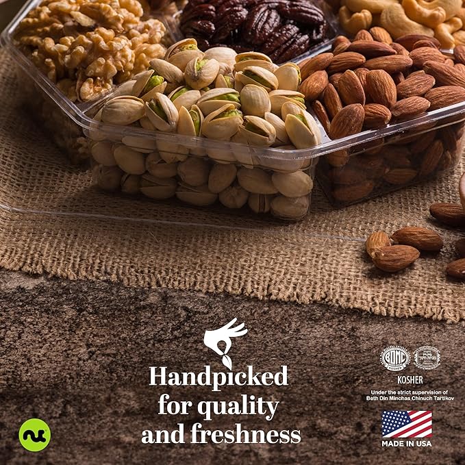 NUT CRAVINGS - Halloween Treats For Adults Mixed Nuts Gift Basket in Green Gold Box (7 Assortments, 2 LB) Holiday Xmas Christmas Food Arrangement, Healthy Snack Care Package, Food Assortments