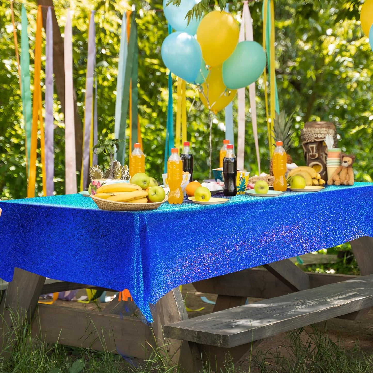 4 pcs Royal Blue Holographic Party Tablecloth 40" x 108" Iridescence Plastic Table Cloth Navy Blue Sparkly Table Covers for Graduation 4th of July Birthday Winter Christmas Party Decoration