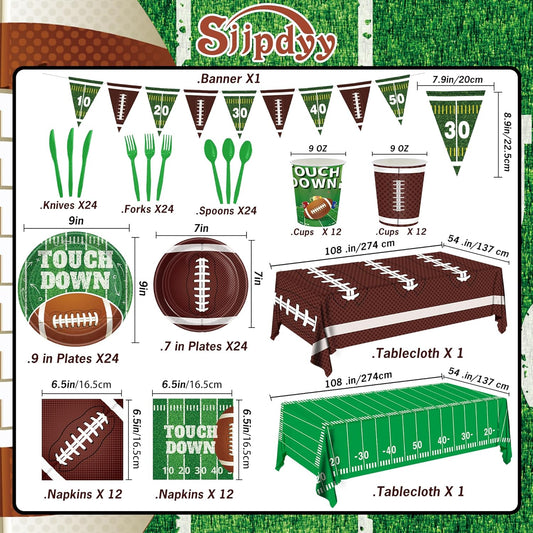 171PCS Football Kit - Rugby Paper Plates, Cups, Napkins & More for 24 Guests - Super & Birthday Parties