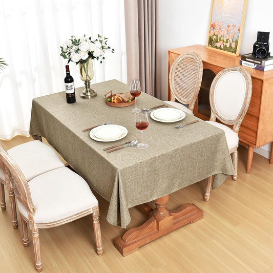 Fitable Linen Textured Tablecloths 2 Pack, Faux Burlap Rectangle Table Clothes for 6 Foot Tables, Flax Holiday Table Covers for Kitchen Dining, Outdoor Picnic, Farmhouse (Khaki, 54 x 108 Inch)