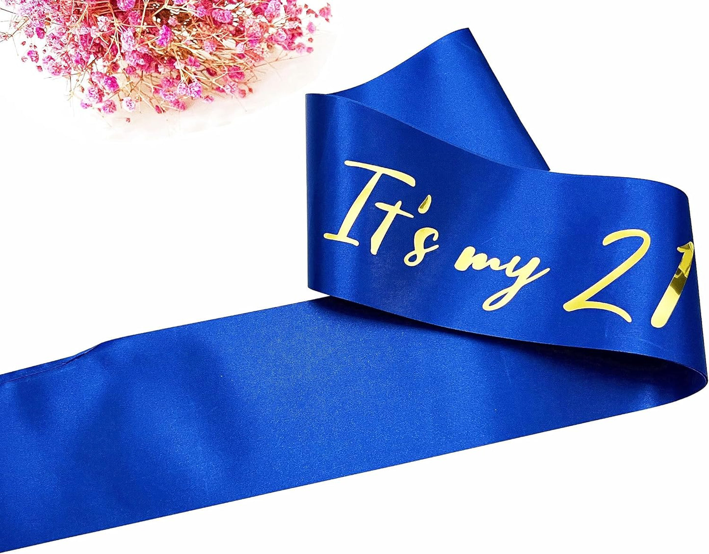 21st Birthday Sash, Blue Satin Soft Sashes with Gold Foil Letter, Birthday Decorations for Girls or Boys, Happy 21st Birthday Party Favor Supplies,Blue Gold