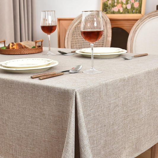 Fitable Faux Linen Tablecloths for Rectangle Tables - 90 x 156 Inch - 6 Pack Fabric Textured Washable Table Clothes Floor Lenghth Table Covers for Wedding, Party, Banquet, Birthday, Nature Color