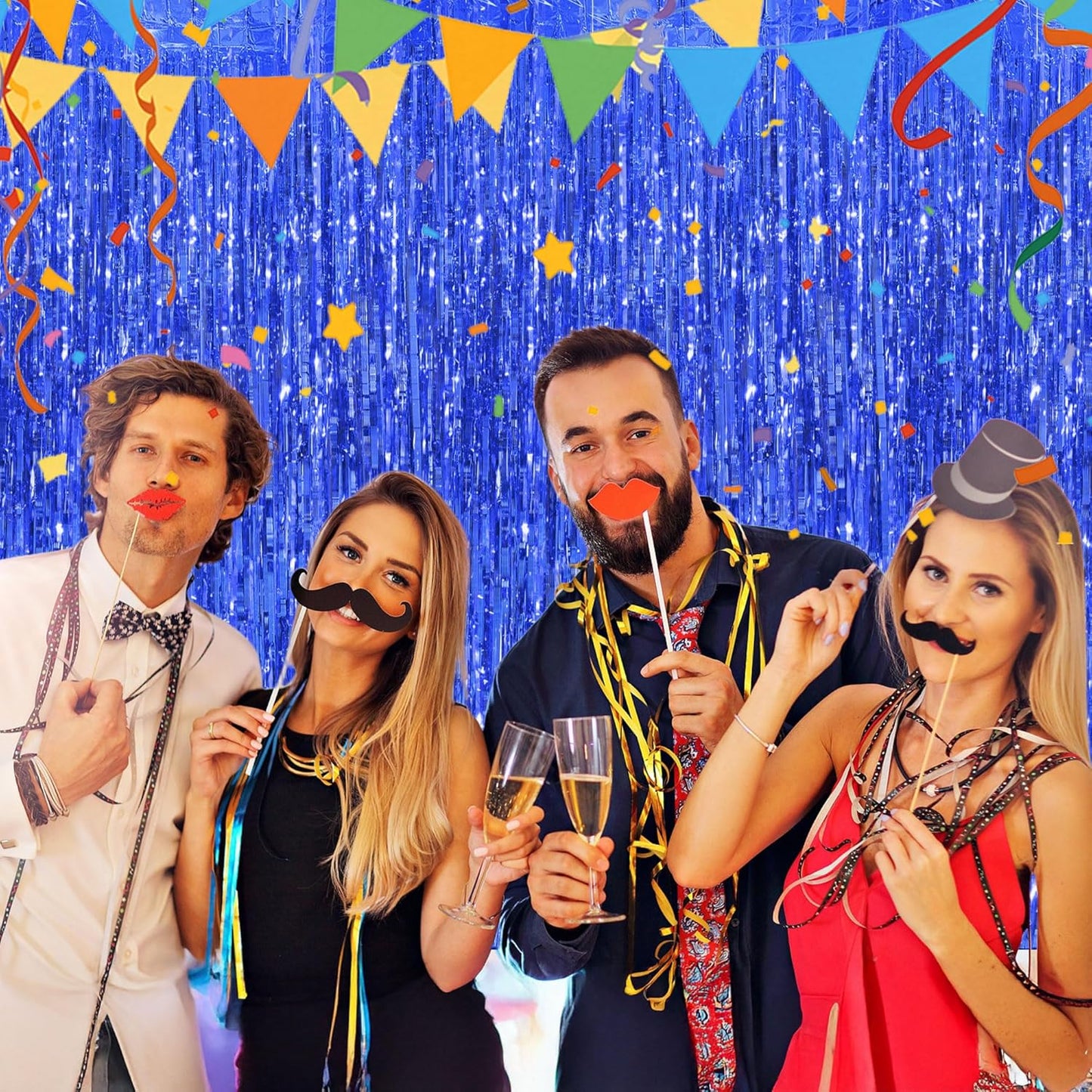 Streamer Party Decorations - 3.28 ft x 6.56 ft Metallic Foil Fringe Curtains Party Streamer Photo Backdrop for Birthday, Wedding, Baby Shower & Holiday Decor