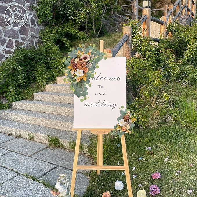 Artificial Wedding Arch Flowers for Wedding Sign,Set of 2 for Wedding Welcome Ceremony Sign,Faux Floral Swags,Wedding, Banquet and Reception Backdrop Floral Decoration (Coffee Orange)