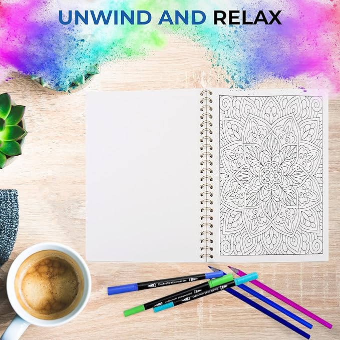 Adult Coloring Book for Women – 40 Mandala and Flowers Designs - Adult Coloring Book Spiral Bound for Adults Relaxation, Stress Relief Gift Set