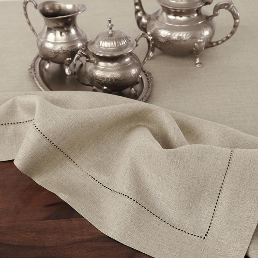 Solino Home Linen Tablecloth for Rectangle Tables 60 x 156 Inch - Classic Hemstitch 100% Pure Linen Natural Table Cloth - Machine Washable Cloth Tablecloth for Fall, Autumn, Thanksgiving