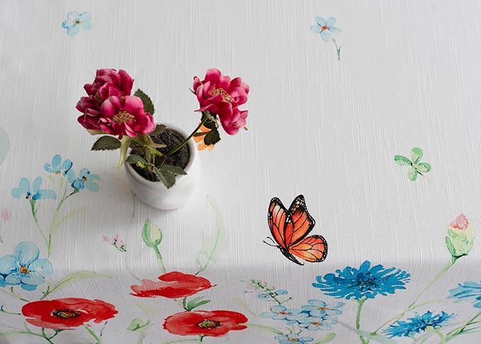 Maison d' Hermine Table Cloth Square Table 100% Cotton 60 x 60 Inches Tablecloth Reusable Decorative for Dining Room Farmhouse Home Valentines Day Decorations Spring Summer - Summer Whisper