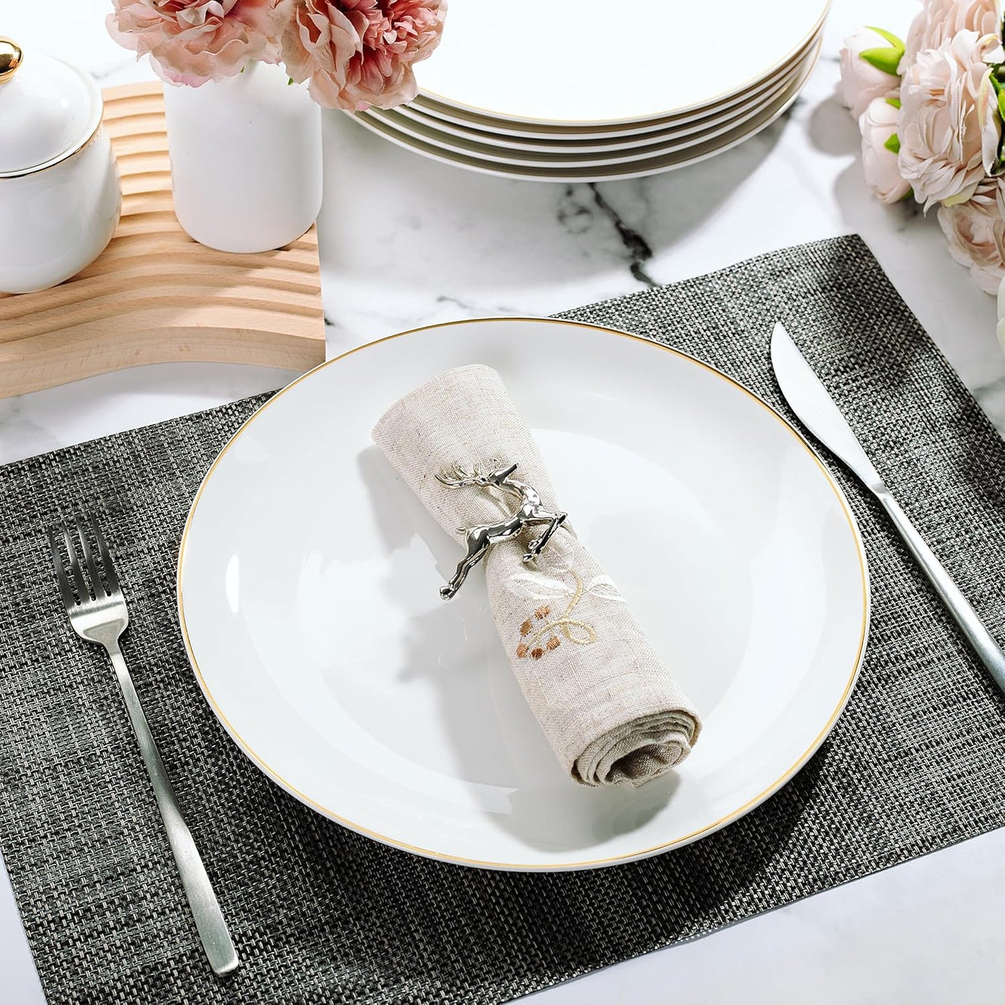 BTaT- White Porcelain Dinner Plates with Gold Rim, Set of 6, 10.5", Porcelain Dinner Plates, Christmas Gifts