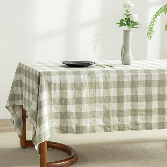 EVERLY 100% Yarn-Dyed Linen Rectangle Tablecloths 60x120Inches for Dining,Buffet Parties,Picnic,Events and Restaurants,Decorative Halloween,Thanksgiving Machine Washable Tablecloths-Sage Green Plaid