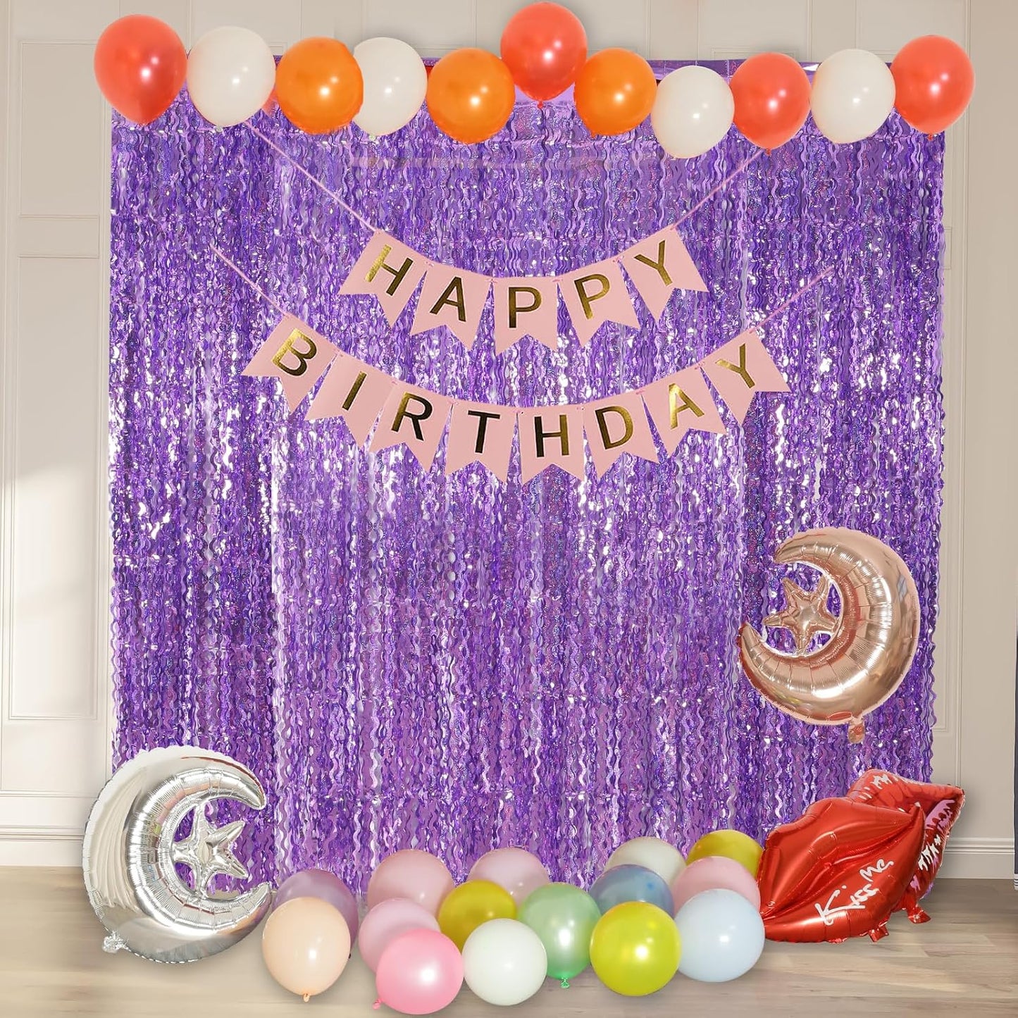 4 Pack Sparkle Wavy Purple Tinsel Curtain Party Backdrop - 3.3X6.6ft Foil Fringe Curtain Party Photo Booth Streamers for Mermaid Euphoria Themed Decorations