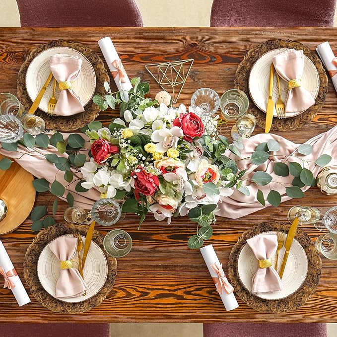 30 Pcs Antique Gold Charger Plates Bulk 13 Inch Embossed Rim Plastic Round Decorative Vintage Plates Charger for Dinner Wedding Party Event Table Setting Decoration (Classic)
