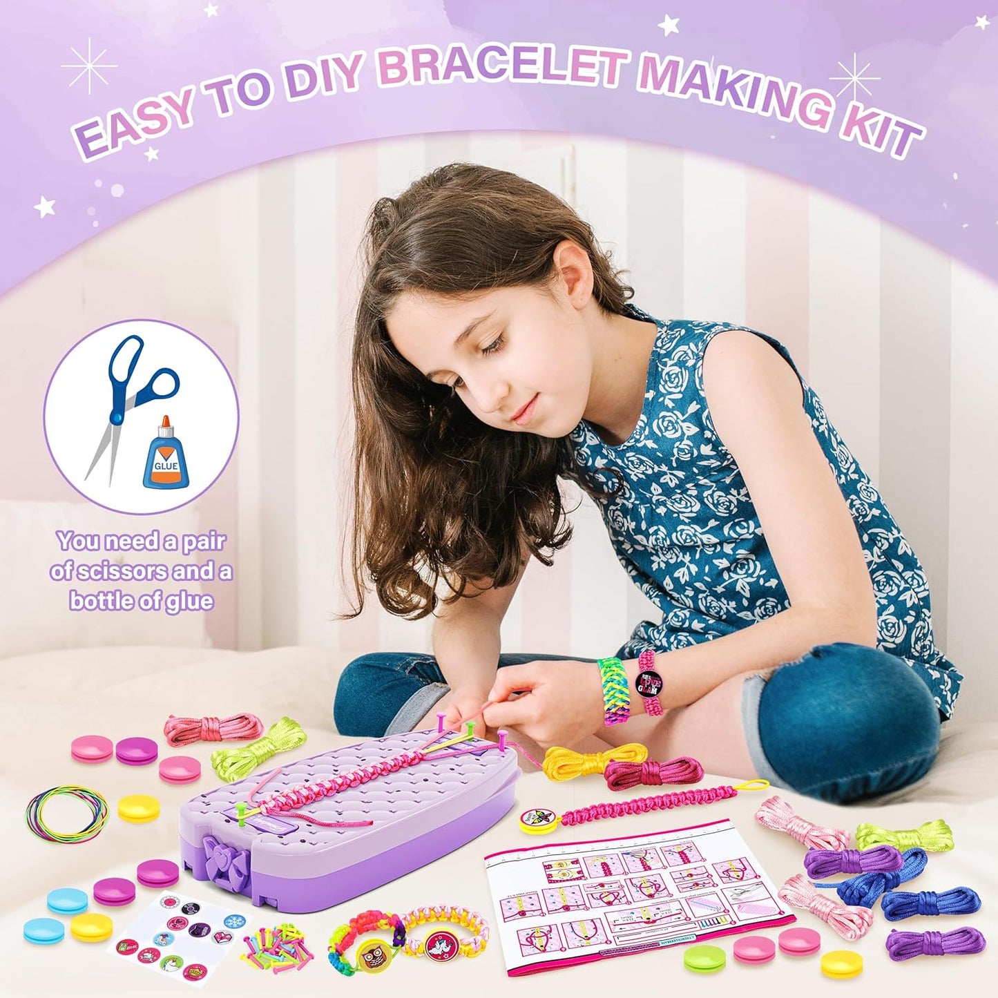 Friendship Bracelet Making Kit for Girls,DIY Arts and Crafts Toys,Jewelry String Maker Kit,The Best Birthday Gifts Ideas for Girls 6 7 8 9 10 11 12+ Years Old(Double Purple