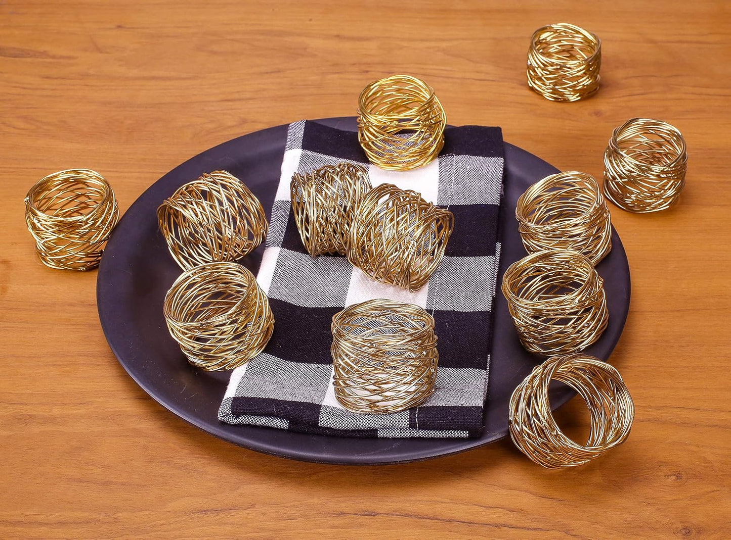 12-Piece Napkin Rings - Gold Metal Napkin Holders for Dining Table Decor, Wedding, Holiday, Party, Everyday Use - Elegant Iron Serviette Rings for Dinner Table Settings - ALPHA Living HOME