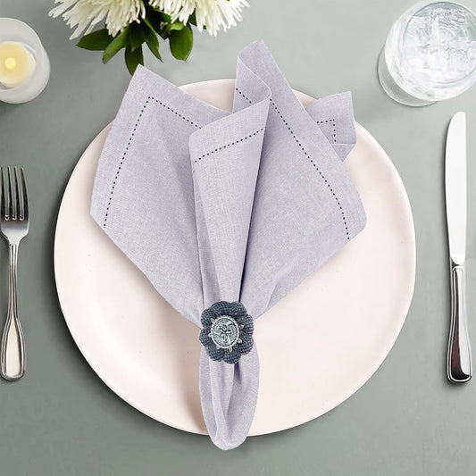 Ruvanti Premium Linen Napkins Set of 6-20x20 Inch, Classic Hemstitch, Mitered Corner Cloth Napkins - Soft, Elegant Dinner Napkins Cloth Washable for Weddings, Parties, Everyday Use - Lavender Grey