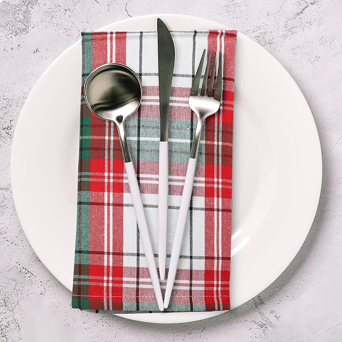 Urban Villa Cloth Napkins Set of 12 20x20 Inches 100% Cotton Napkins Cloth Washable Durable Reusable Absorbent Table Dinner Napkins Cloth for Christmas Hotel Lunch Restaurant Parties - Christ Checks