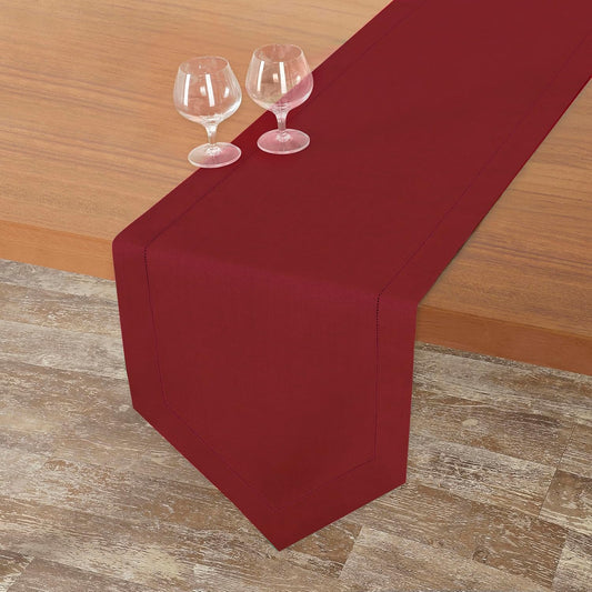 D'Moksha Homes Red Linen Table Runner 120 Inches Long - 100% Pure Linen Diamond Table Runner 14 x 120 Inch for Dining, Fall and Halloween - Machine Washable