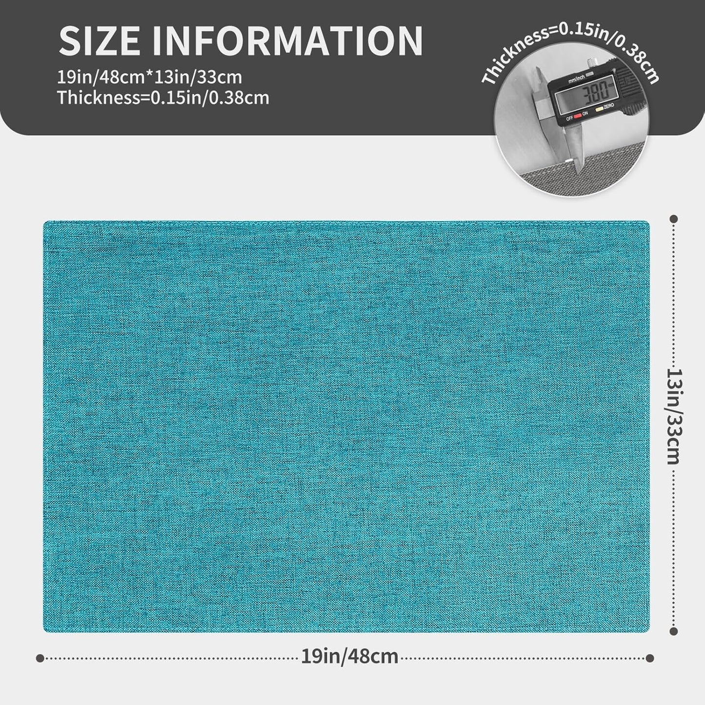 Cloth Placemats, Set of 6 Heat-Resistant Cotton Linen Blend Double Layered Machine Washable Place Mats, Wrinkle Free Thick Fabric Dining Table Mats for Indoors & Outdoors (Teal, 6)