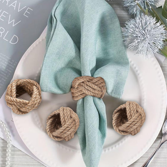 Lightnpro Jute Napkin Rings Set of 12, Classic Hand Woven Napkin Holders, Decorative Serviette Ring, Christmas Party Decoration, Everyday, Family Gatherings - Set Your Table with Style - Natural