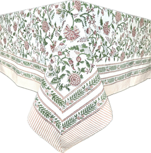 ATOSII Mahoka Rust 100% Cotton Rectangle Fall Tablecloth, Handblock Floral Linen Table Cloth for Kitchen Dining Table I Parties Weddings Outdoors Easter Valentine's Gift I 60 X 108 Inches I 8 Seater