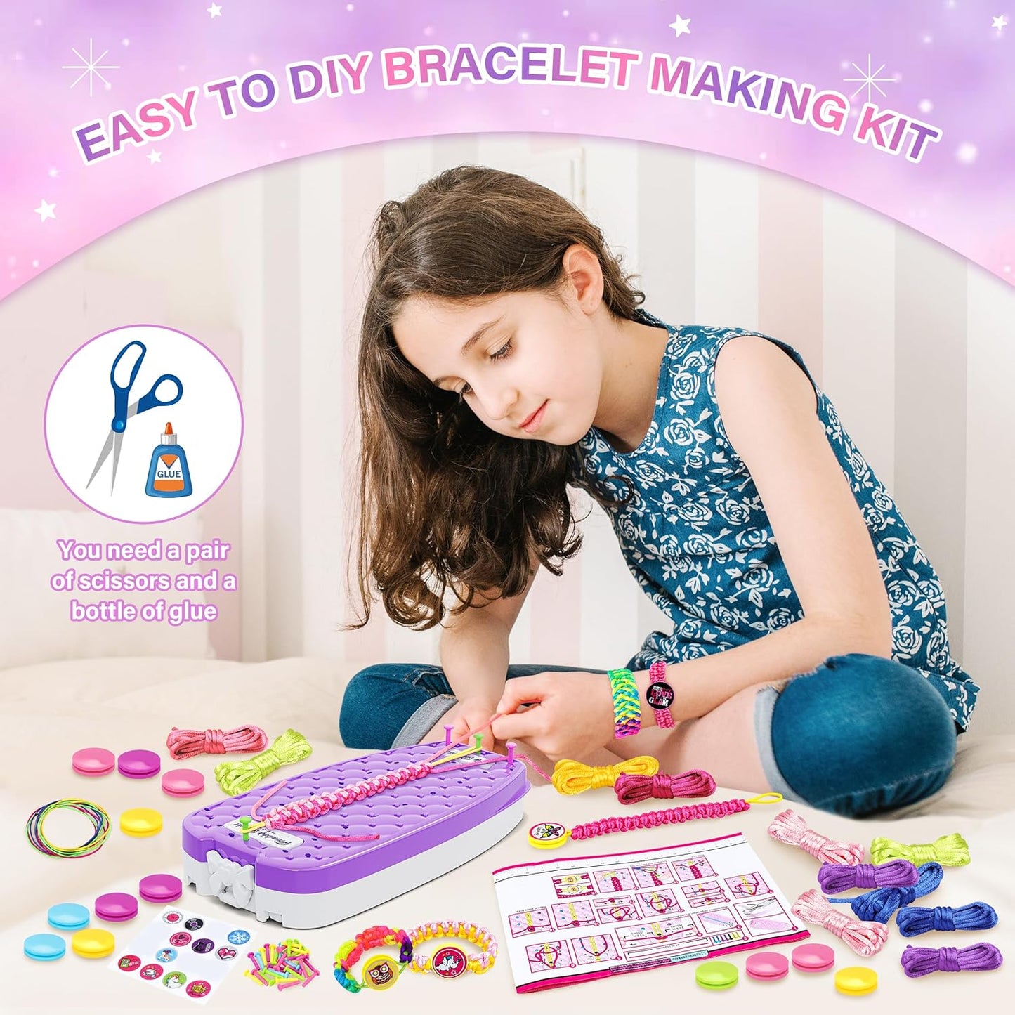 Dpai Friendship Bracelet Making Kit for Girls,DIY Arts and Crafts Toys,Jewelry String Maker Kit,The Best Birthday Gifts Ideas for Girls 6 7 8 9 10 11 12+ Years Old(Purple)