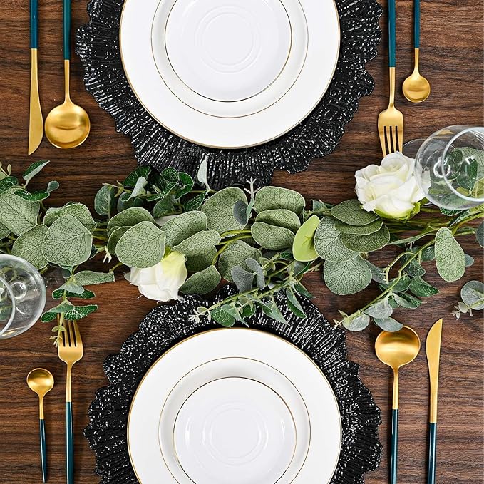 50Pcs Black Charger Plates Round 13inch, Reef Plate Chargers for Dinner, Bulk Plastic Floral Table Charger Plates for Dinner Wedding Party Event Table Setting Decoration(Black)