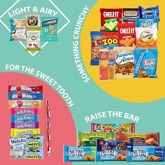Gift A Snack - Halloween Trick or Treats Snack Box Variety Pack Care Package + Greeting Card (150 Count) Birthday Sweet Treats Gift Basket, Candies Chips Crackers Bars, Office Food Assortments