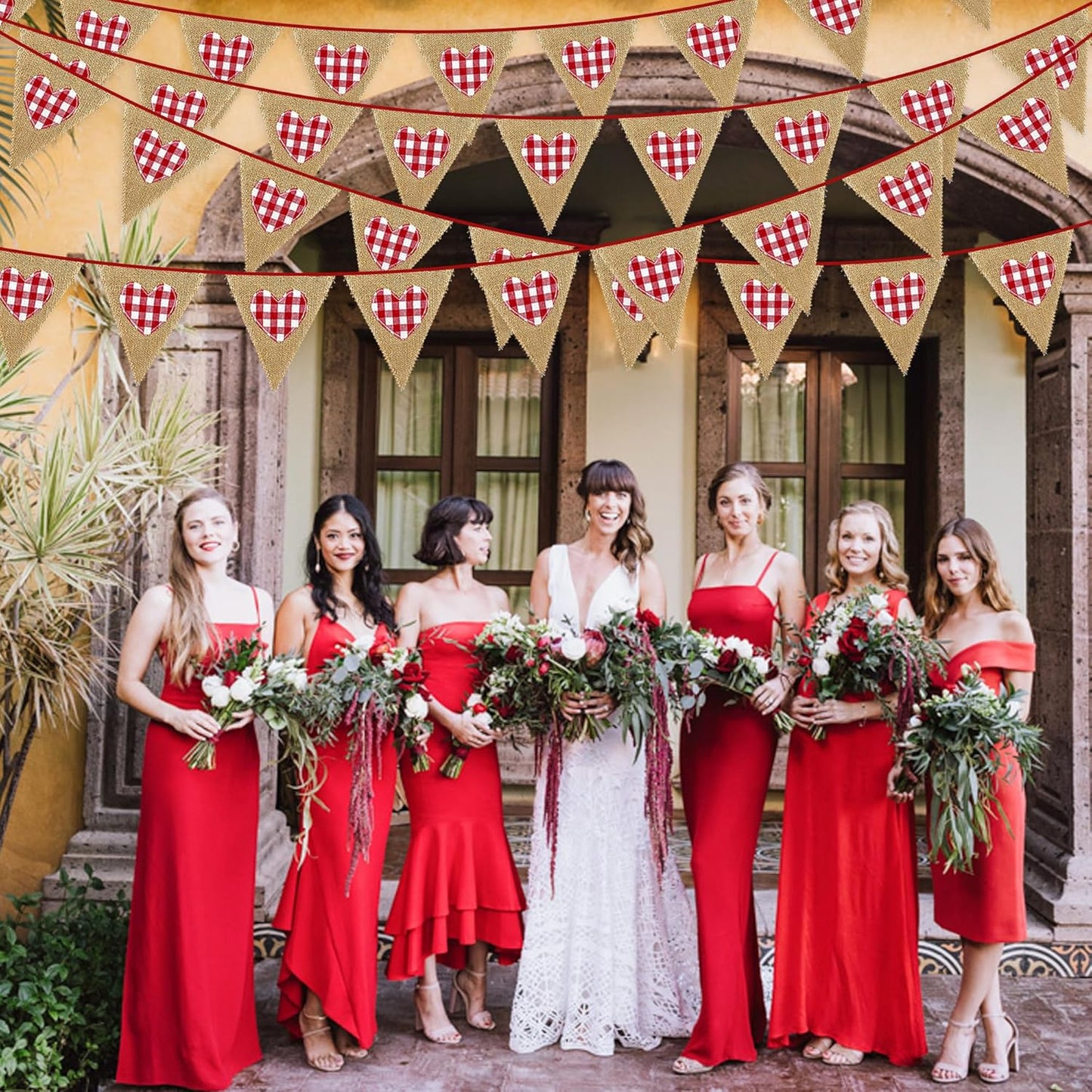 24Ft Valentine's Day Burlap Banner Red Heart Burlap Pennant Triangle Flag Garland Streamers Vintage Fireplace Wall Hanging for Valentines Wedding Birthday Anniversary Engagement Party Decorations