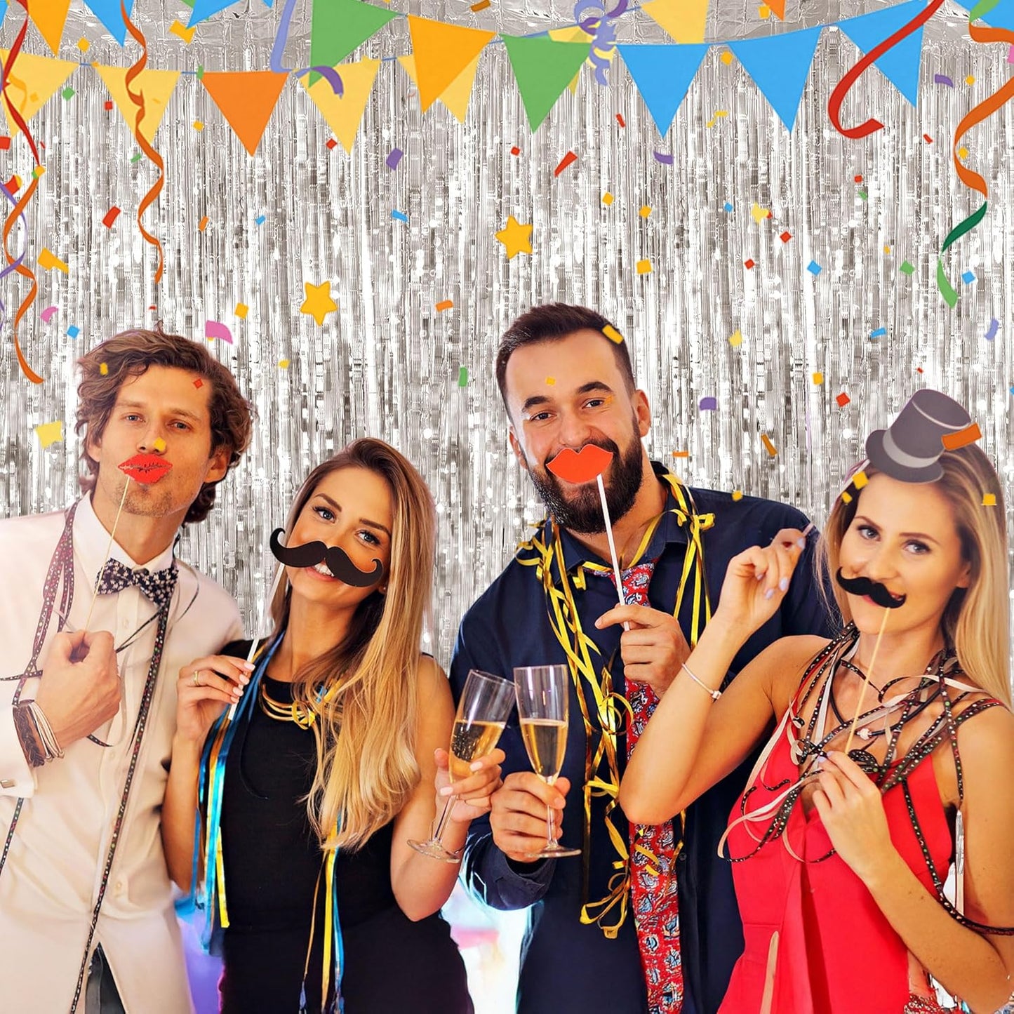 Streamer Party Decorations - 3.28 ft x 6.56 ft Metallic Foil Fringe Curtains Party Streamer Photo Backdrop for Birthday, Wedding, Baby Shower & Holiday Decor