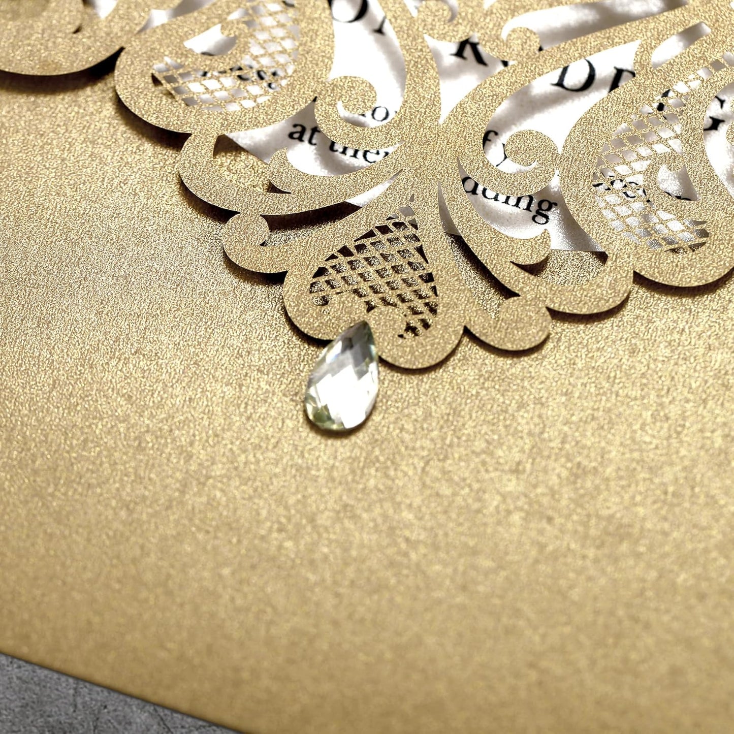 50pcs Laser Cut Wedding Invitations with Envelopes and RSVP Cards Green and Gold, 5x7.3 Personalized Invitation Cards for Wedding, Anniversary Invitations with Rhinestone