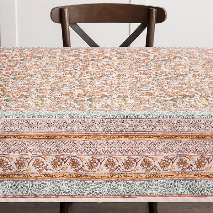 Maison d' Hermine Table Cloth Rectangle Table 100% Cotton 60 x 90 Inches Fall Tablecloth Reusable Everyday Use for Thanksgiving Christmas Decorations Dining Farmhouse Party (Nila)