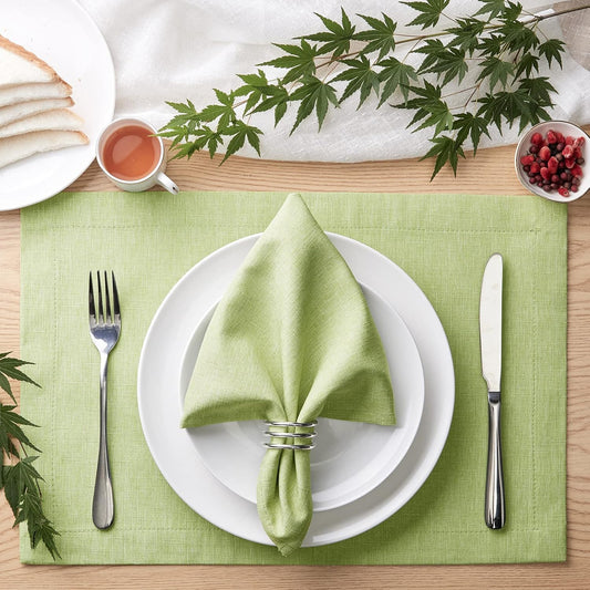 Mebakuk Cloth Placemats, Machine Washable Linen Style Thick Place Mats, Heat Resistant and Easy to Clean Fabric Table Mats for Kitchen Dining Table (Mint Green, Set of 6)