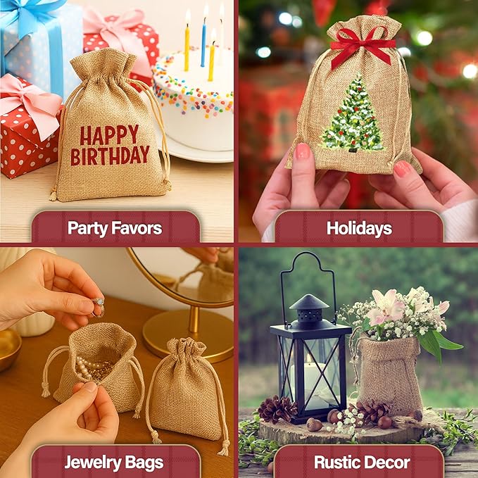Mandala Crafts 14X6 Inch Plain Burlap Drawstring Gift Bags for Favors - 12 Long Linen Sacks Gift Pouches for Wine Bags