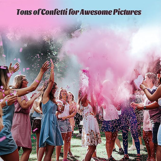 POPUPARTY 2Pack pink Gender Reveal Confetti smoke Powder Cannon, Confetti and Powder Poppers | Ideal for Baby girl Gender Reveal Decoration and party