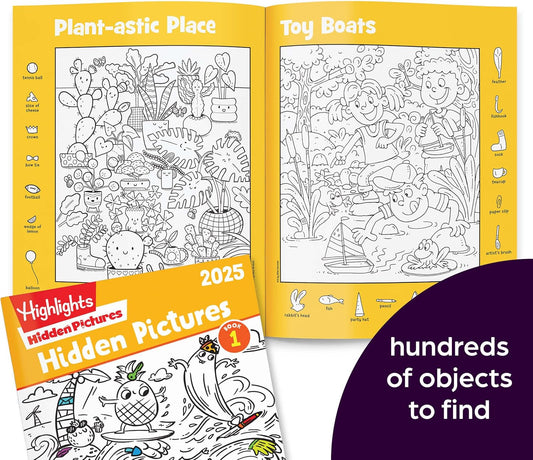 Highlights Hidden Pictures 2025 Activity Book Pack for Kids Ages 6 and Up, 4-Book Set of Travel-Friendly Screen Free Seek and Find Fun, Books Double as Coloring Books