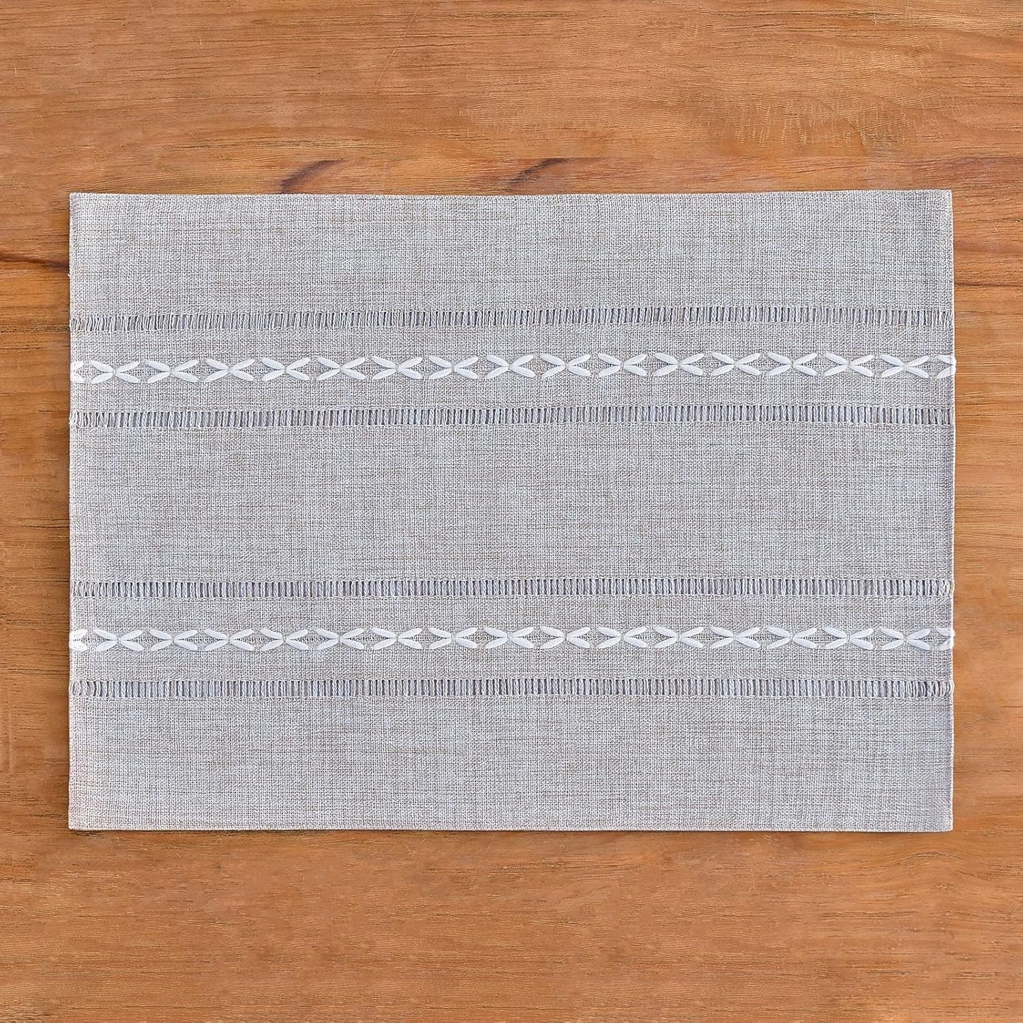 Wracra Cotton Linen Placemats, 12 x 18 Inch Set of 4 Fete Placemats Rustic Hemstitch Place Mats for Kitchen Table and Heat Resistant-Grey