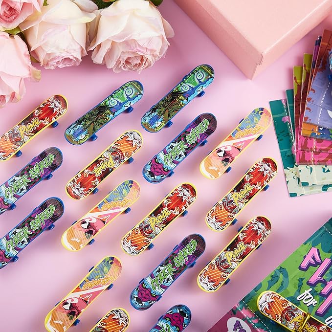 JOYIN 28 Pcs Valentines Day Finger Skateboards with Cards for Kids, Valentine Party Favor, Greeting Cards, Classroom Exchange Prizes, Holiday Reward Gifts, Finger Skateboard Toys