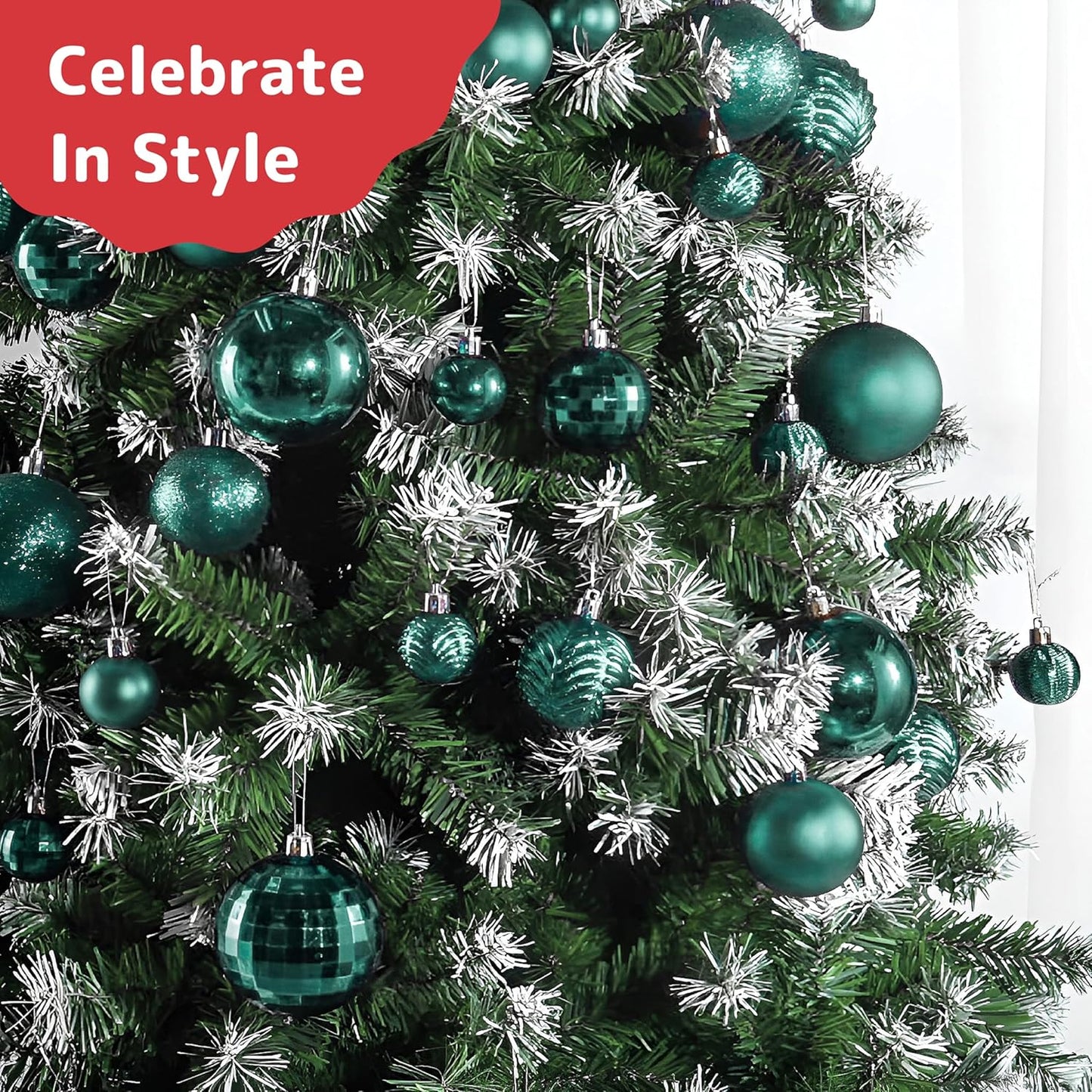 Prextex 36-Piece Christmas Tree Decorations - Shatterproof Christmas Tree Ornaments Set - Assorted Matte, Glitter, Shiny Baubles and Decorative Balls for Holiday Décor, Christmas Balls - Olive Green