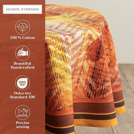 Maison d' Hermine Table Cloth Round Table 100% Cotton 63 Inches Fall Tablecloth Reusable Everyday Use for Thanksgiving Christmas Decorations Dining Farmhouse Party (Thanksgiving Tartan)