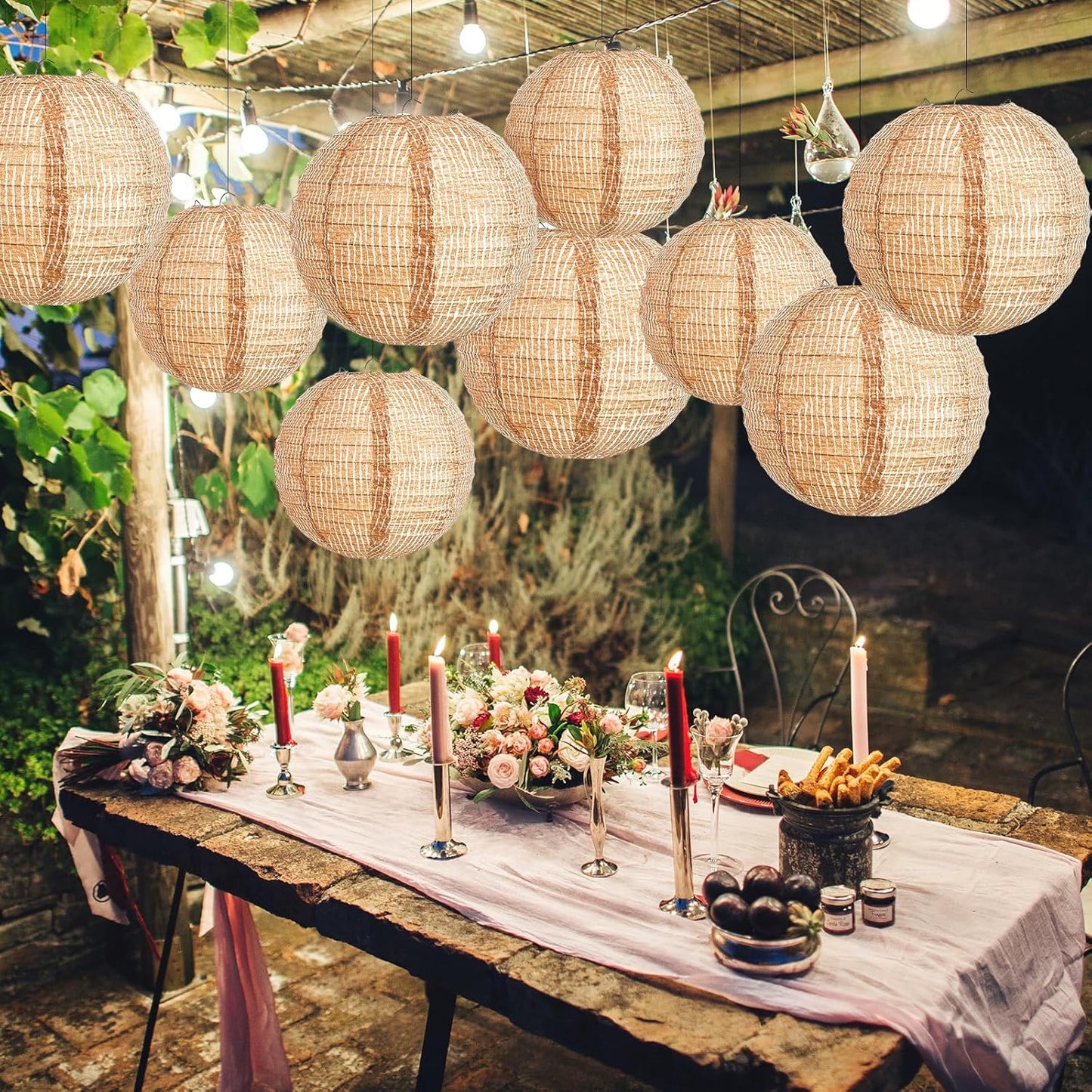 Hortsun 12 Pcs Print Burlap Paper Lanterns Round Chinese Paper Lanterns Decorative Farmhouse Classroom Decor Home Sweet Classroom Birthday Party Ceremonial Event (8/10 Inch)