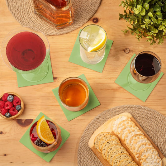 AMERICAN HOMESTEAD Cocktail Napkins - Premium 4.75"x4.75" Disposable Linen-Like Beverage Napkins - Bulk Square Party Bar Serviettes for Weddings, Parties, Events, and Daily Use - 100 Count - Pistachio