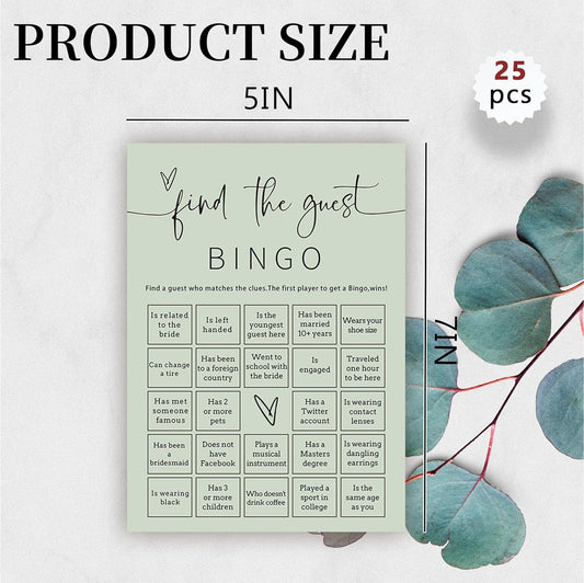 Bridal Shower Games, Find the Guest Bingo, 25Pcs Minimalist Sage Green Bridal Game Cards, Wedding Shower Games for Guests, Engagement Bachelorette Party Supplies