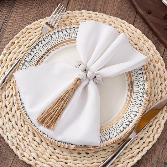 APTWOW Napkin Rings Set of 12, White Washed Wood Bead Napkins Rings, Wooden Napkin Rings for Table Decor, Farmhouse Napkins Rings for Boho Table Decor, Family Banquet, Wedding, Holiday Dinner Party
