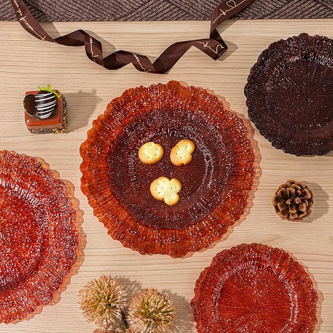 U-QE 60PCS Amber Plastic Plates - Clear Brown Plastic Plates Disposable Heavy Duty - Disposable Plates for Party Including 30PCS 10'' Dinner & 30PCS 7'' Dessert