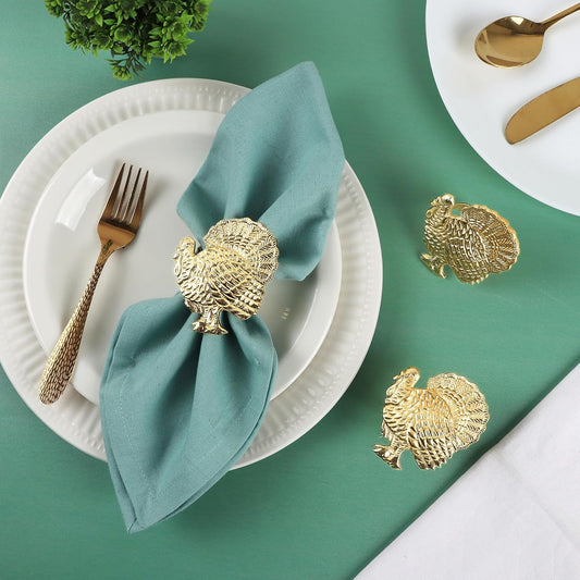 Set of 12 Turkey Napkin Rings for Thanksgiving Table Decor | Premium Metal Dinnerware Holders | Fall Harvest, Christmas & Holiday Banquet Accessories (Gold) - ALPHA Living HOME