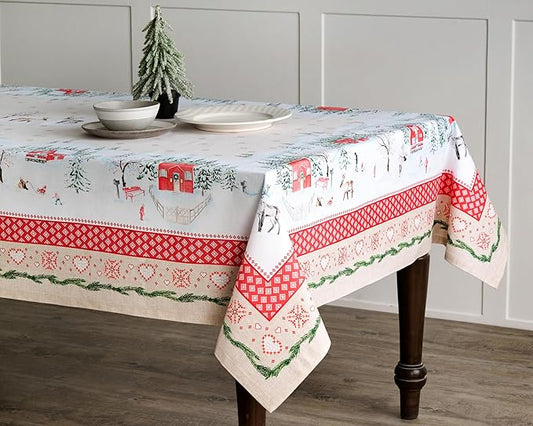 Maison d' Hermine Table Cloth Square Table 100% Cotton 54 x 54 Inches Fall Tablecloth Reusable Everyday Use for Thanksgiving Christmas Decorations Dining Farmhouse Party (Rural Christmas)