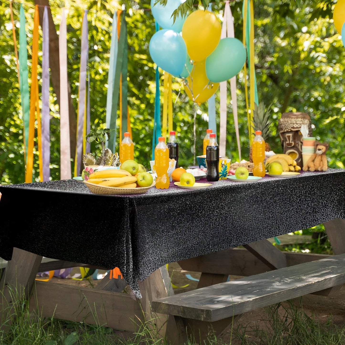 1 Pcs Black Holographic Laser Tablecloth Galaxy Space Table Cloth 40 * 108 Inch Shimmer Star TableCover for Halloween Birthday Graduation Neon Party Supplies Disposable Plastic Foil Table Decor